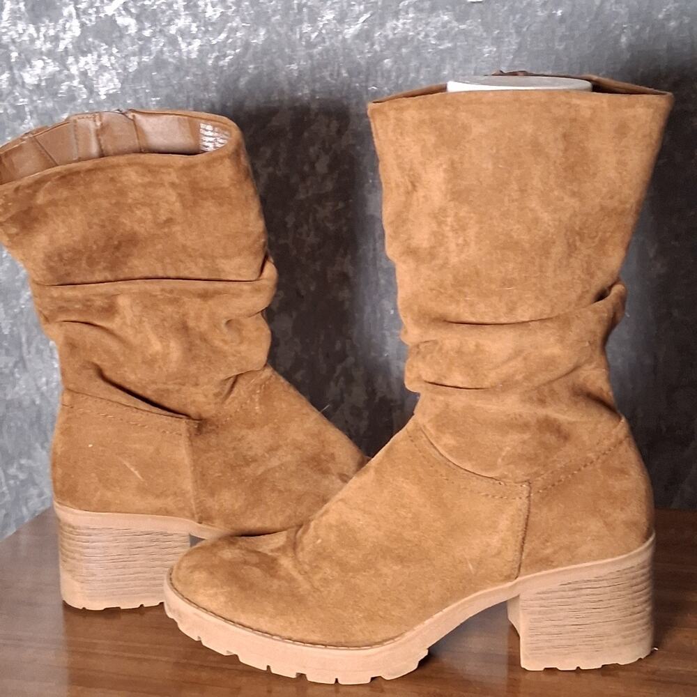 Women's slouchy brown faux suede boots